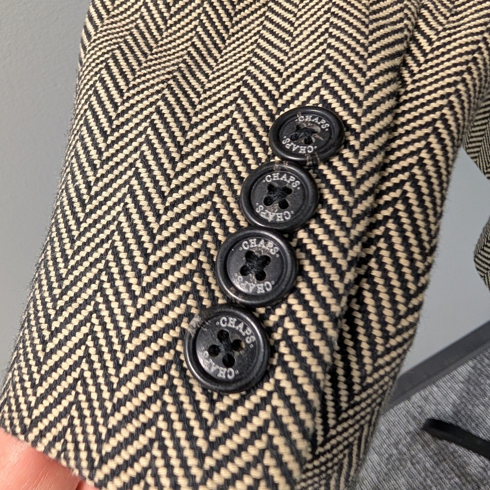CHAPS Ralph Lauren Herringbone Blazer Jacket Black Tan Cotton Tailored Size 6 - Picture 9 of 16